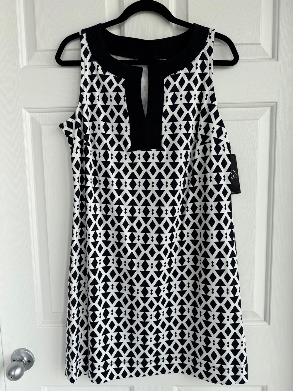 New York & Company Black and White Geometric Mini Dress